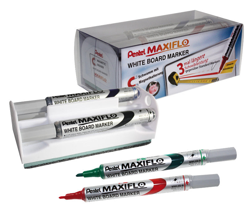 Pentel Whiteboard-Marker Maxiflo MWL5S – Konische Spitze 4 mm – Sortiert – 4er-Set – Trocken abwischbar