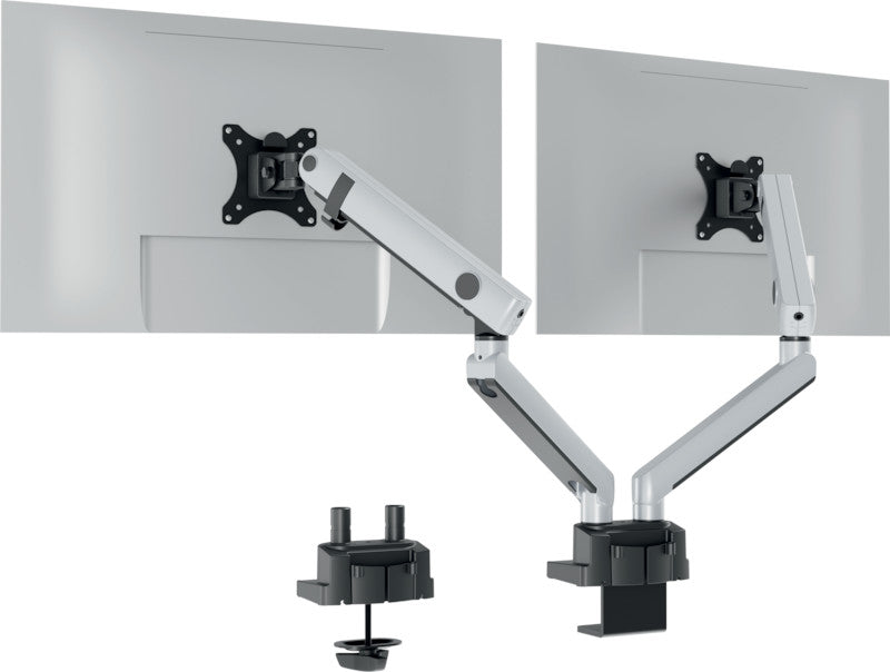 Durable Select Plus – Monitorarm, 2 Monitore, Tischklemme – bis 32", VESA 75 × 75/100 × 100 mm, Gasfeder