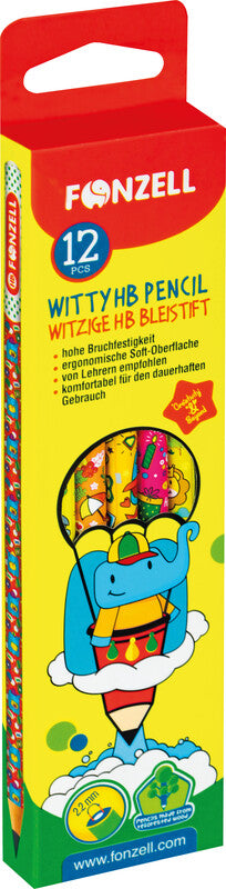 Fonzell Witty Bleistift, HB, Mine Ø 2,2 mm, farbig sortiert – 12er-Set