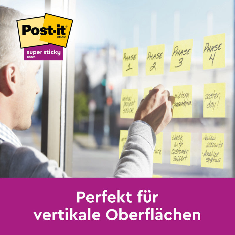 Post-it Haftnotizen Super Sticky – 76×76 mm – sortiert, 4×70 Blatt, PEFC