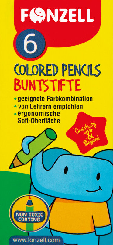 Fonzell Farbstifte-Set – 6 Farben, rund, Mine Ø 3,3 mm, Kartonetui