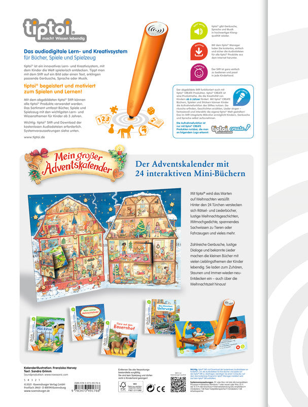 Ravensburger tiptoi Adventskalender Weihnachten – Deutsch, ab 3 Jahren, 24 Mini-Bücher, 335 × 440 mm