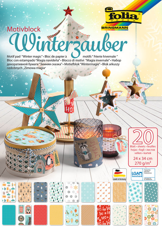 Folia Motivkartonblock – 240 × 340 mm – 270 g/m² – sortiert – 20 Blatt