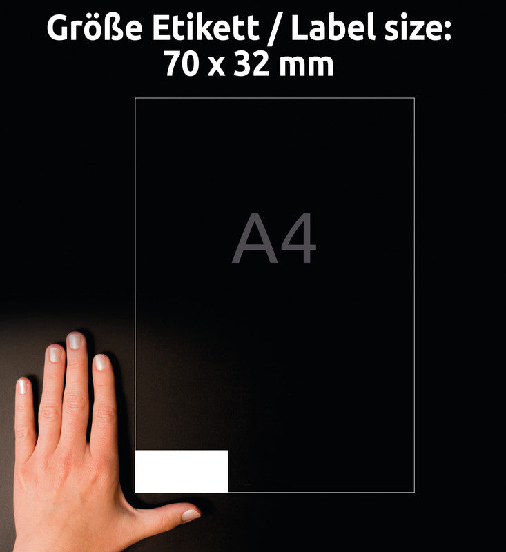 Avery Druckeretiketten, 70 mm × 32 mm, weiss, Papier, permanent, 2700 Etiketten (100 Blatt)