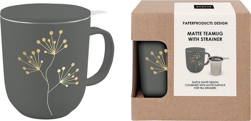 Ppd Pure Tasse – 0,35 l, New Bone China, grau, Deckel, rostfreies Teesieb