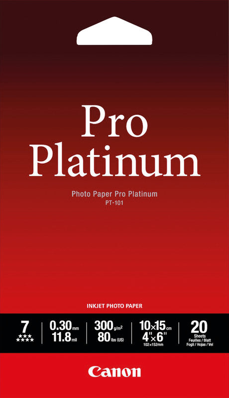 Canon Pro Platinum Fotopapier – glänzend, 100 × 150 mm, 300 g/m², 20 Blatt, einseitig – für Inkjet-Drucker