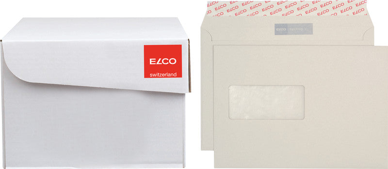 Elco Couvert C5, Fenster links, Haftklebung, Grau, 100 g/m² – 500 Stk.