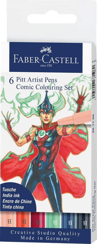 Faber-Castell Pitt Artist Pen Tuschemarker, wasserfest, 6 Stk.