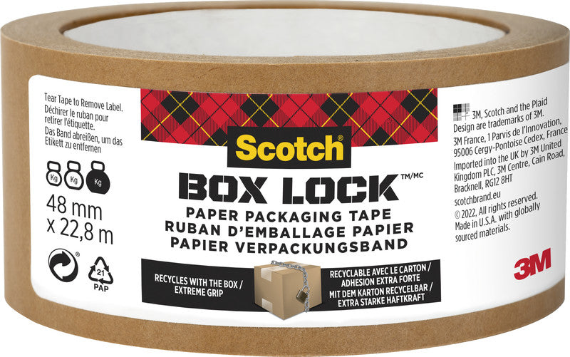 Scotch Papier-Verpackungsband Box Lock – 48 mm × 22,8 m, braun, eco:plus