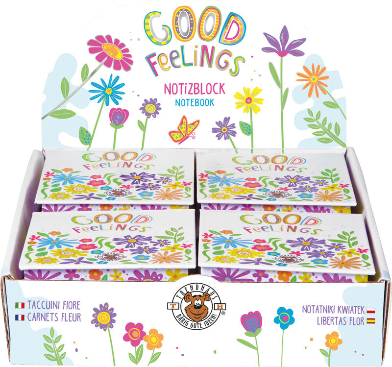 Trendhaus Notizblock, blanko, Leimbindung, Hardcover, 144 Blatt, perforiert, 100 g/m² – Blumen, mehrfarbig