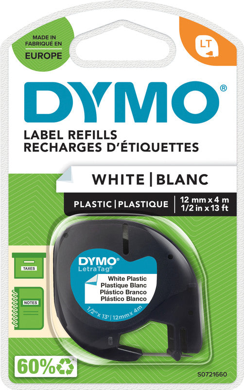 DYMO Schriftband – 12 mm × 4 m, weiss, schwarz