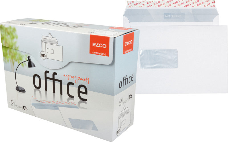 Elco Couvert C5, Fenster links, selbstklebend, hochweiss, 100 g/m², mit Innendruck – 100 Stk.