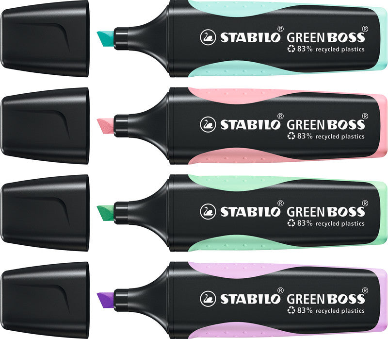 STABILO BOSS Textmarker Set 4 Farben Pastell – Keilspitze, 2–5 mm, nachfüllbar