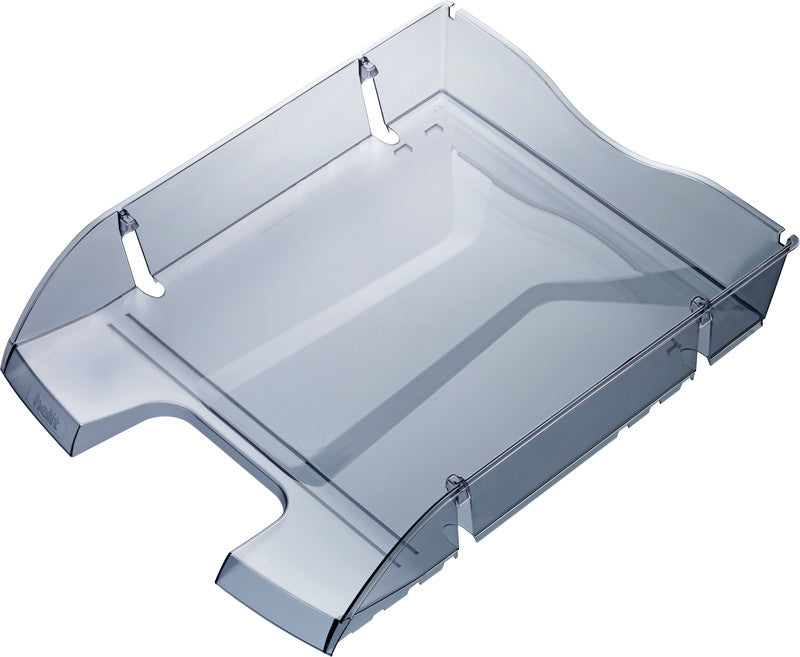 Helit Briefkorb – mit Beschriftungsfeld, glänzend, grau transparent, B 275 × H 66 × T 355 mm