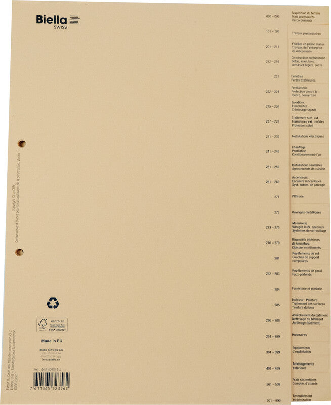 Biella Register – A4, 26-teilig, Recyclingkarton, braun, vorgedruckt, 2-fach gelocht