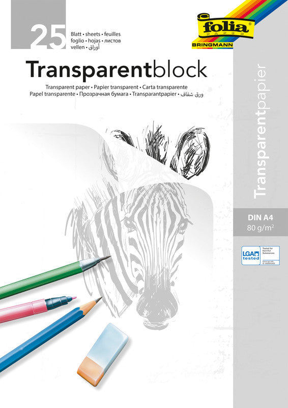 Folia Transparentpapier – A4, 80 g/m², weiss transparent, 25 Blätter, für universellen Gebrauch