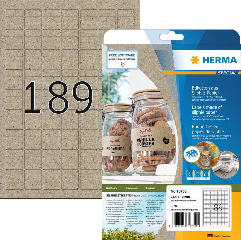 HERMA Drucketiketten, 25 mm × 10 mm (A4), braun, Papier, permanent, 20 Blätter