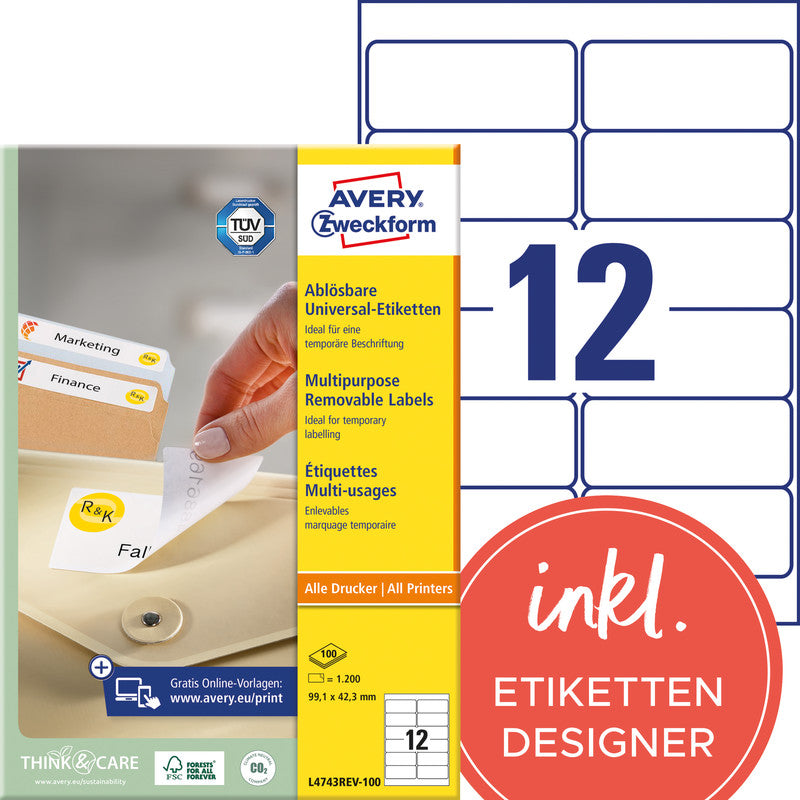 Avery Selbstklebende Etiketten L4743REV-100, weiss, selbstklebend