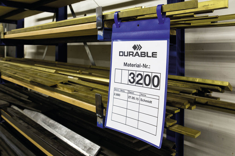 Durable Kennzeichnungstaschen – 297 × 210 mm, blau, wiederablösbar, für A4 hoch, 50er-Pack