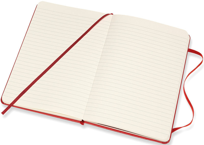 Moleskine Notizbuch, 115 × 180 mm, liniert, Leimbindung, Hardcover, 208 Seiten, 70 g/m² – scharlachrot