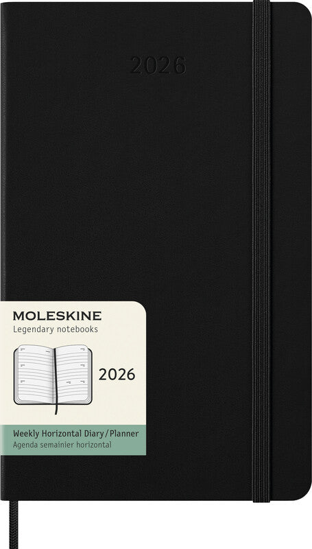 Moleskine Agenda – 1 Woche/2 Seiten, gebunden, 13,0 × 21,0 cm, 2026, schwarz, FSC