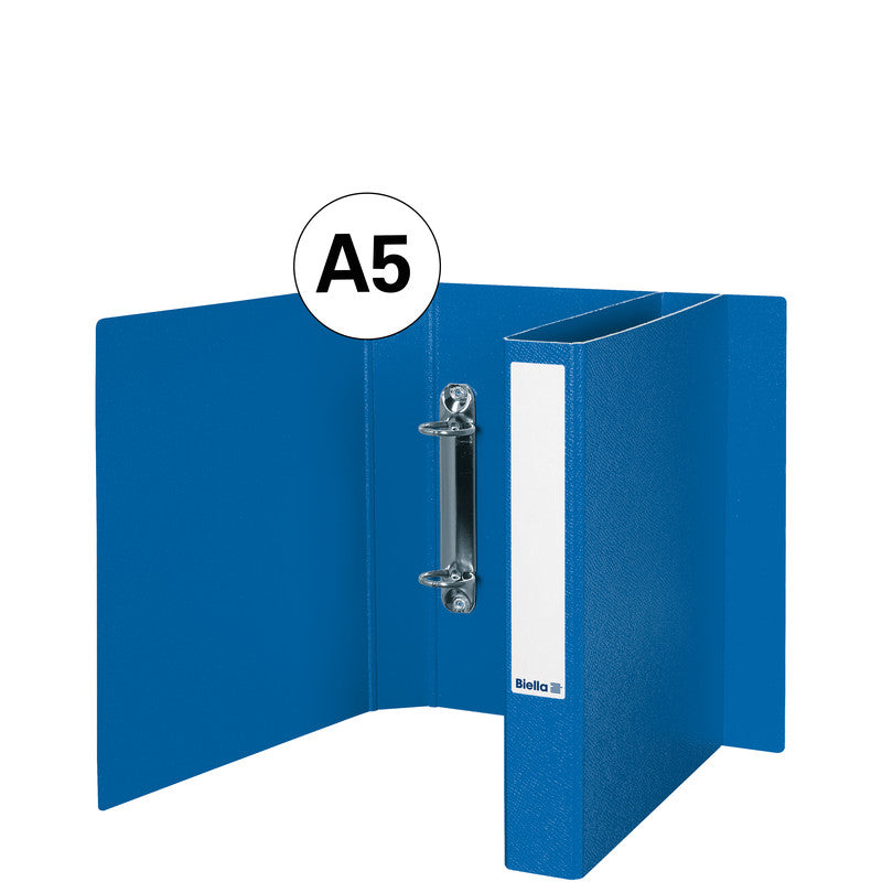 Biella Zeigebuch – A5 Hochformat – 2-Ring-Ringmechanik, Ø 25 mm, Rücken 32 mm – Blau, Karton