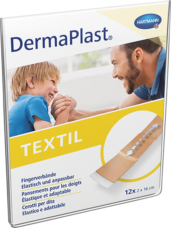 DermaPlast Textiler Fingerverband – hypoallergen, elastisch – braun – 20 × 160 mm – 12 Stk.