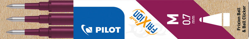 Pilot Rollerball-Mine FriXion für Ball, Clicker, LX + 1 weitere – weinrot, 0,7 mm, löschbar, geruchsarm, 3 Stk