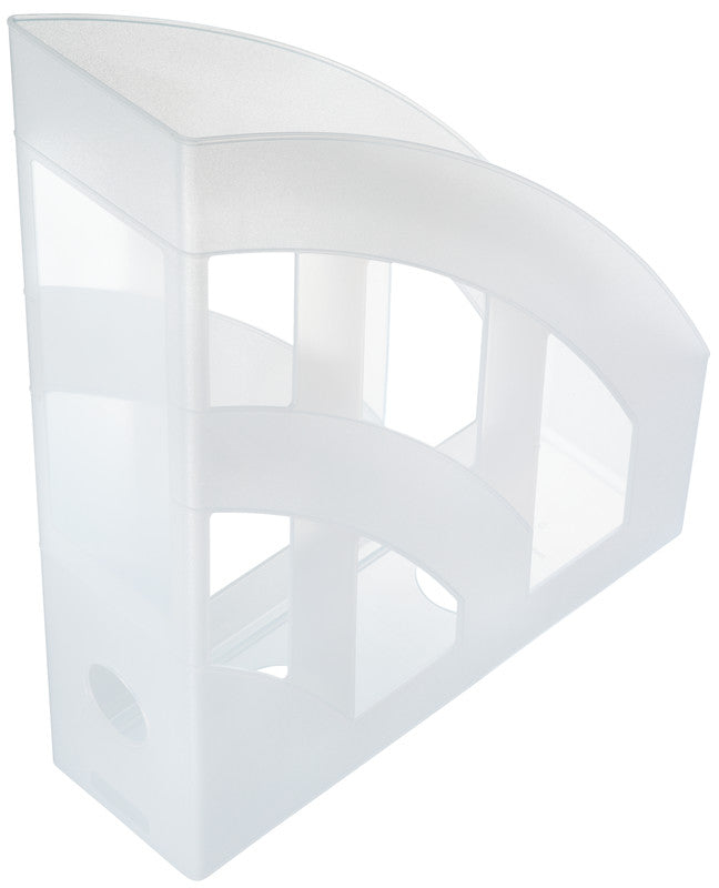 Helit Stehsammler – Kunststoff, mit Beschriftungsfeld, weiss transparent, 243×75×315 mm