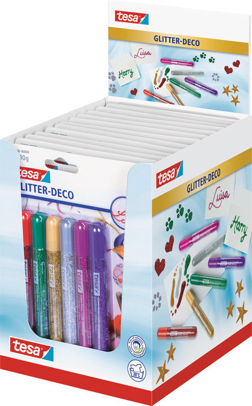 TESA Glitzerkleber – farbig sortiert – Set 6 × 10 g – auswaschbar, lösungsmittelfrei – zum Basteln
