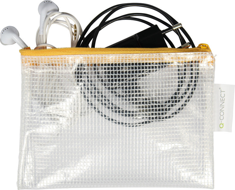 Q-connect Reissverschlusstasche – für Dokumente und Utensilien – 170 × 130 mm, Kunststoff, Orange – 8 Stück