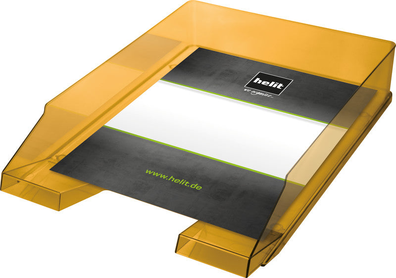 Helit Briefkorb – mit Beschriftungsfeld, hochglänzend, orange transparent, B 245 × H 67 × T 347 mm