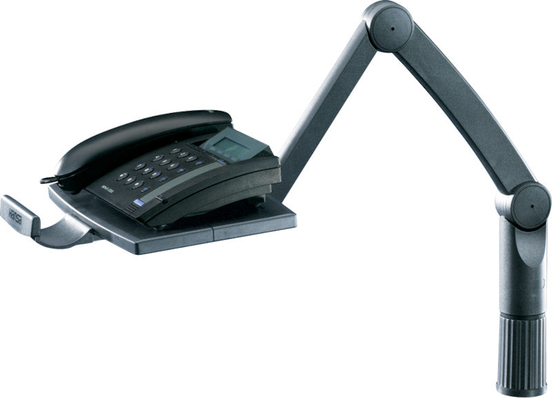 Hansa Telefonschwenkarm – Zwinge, Kunststoff, Schwarz, 185 × 490 mm – für Tischplatten 20–72 mm und Telefone