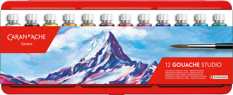 Caran d-Ache Gouache – Set – 12 Farben, 12 × 10 ml, inkl. Pinsel