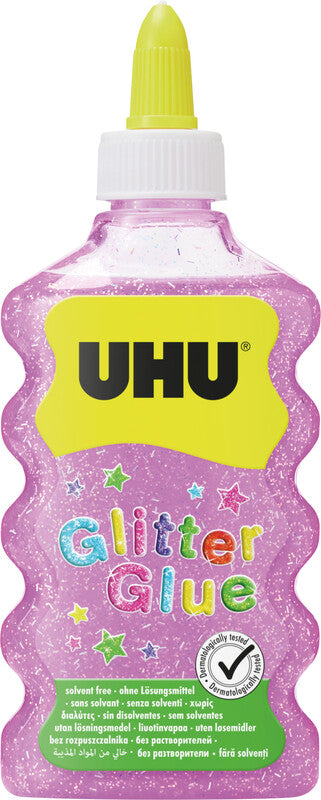 UHU Glitzerkleber – Pink – 177 ml – Auswaschbar, Lösungsmittelfrei – Zum Basteln