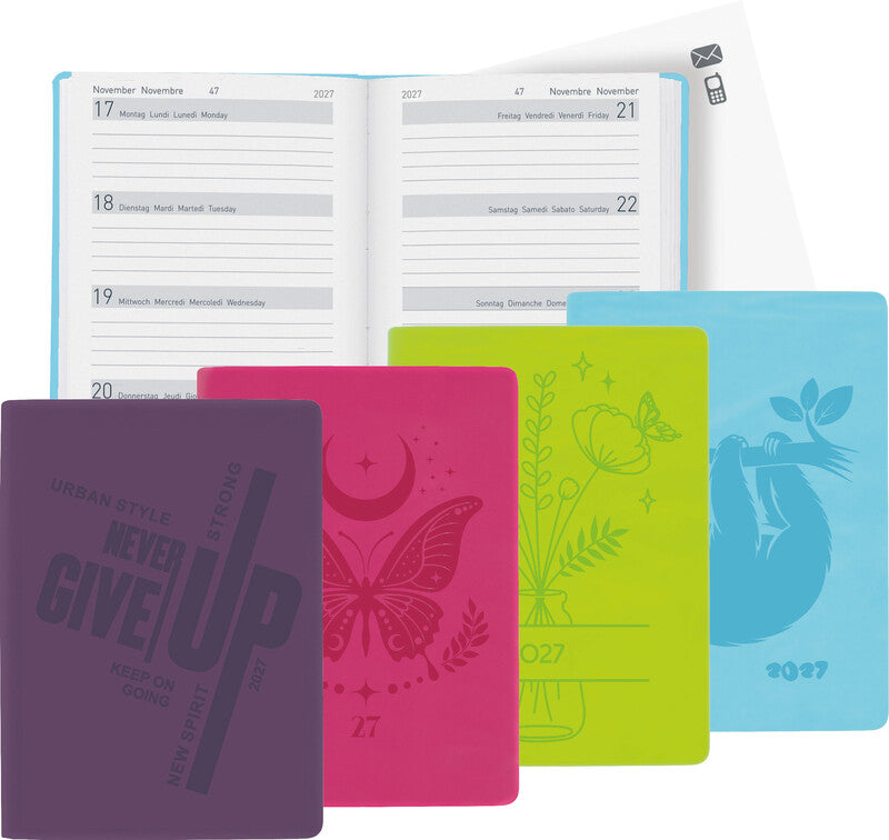 Biella Memento Ladytimer Taschenagenda – 1 Woche/2 Seiten, gebunden, 10,1 × 14,2 cm, 2026, violett, FSC