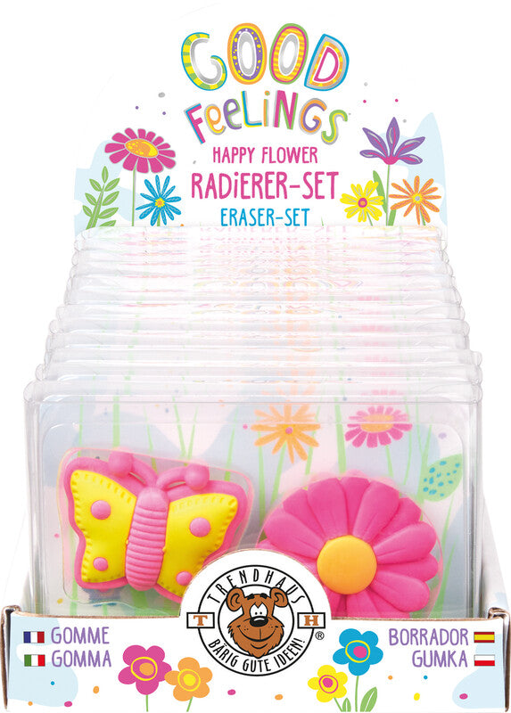 Trendhaus Radierer Good Feelings – für Bleistifte – 36 × 29 mm – Kunststoff – Pink, Lila – 2er-Pack