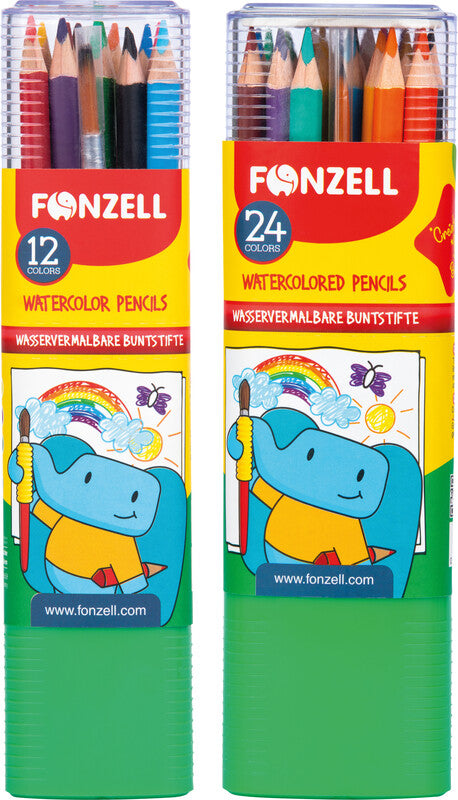 Fonzell Aquarellfarbstifte-Set – 24 Farben, Dreikant, Mine Ø 3,3 mm, Dreiecksetui, mit Pinsel