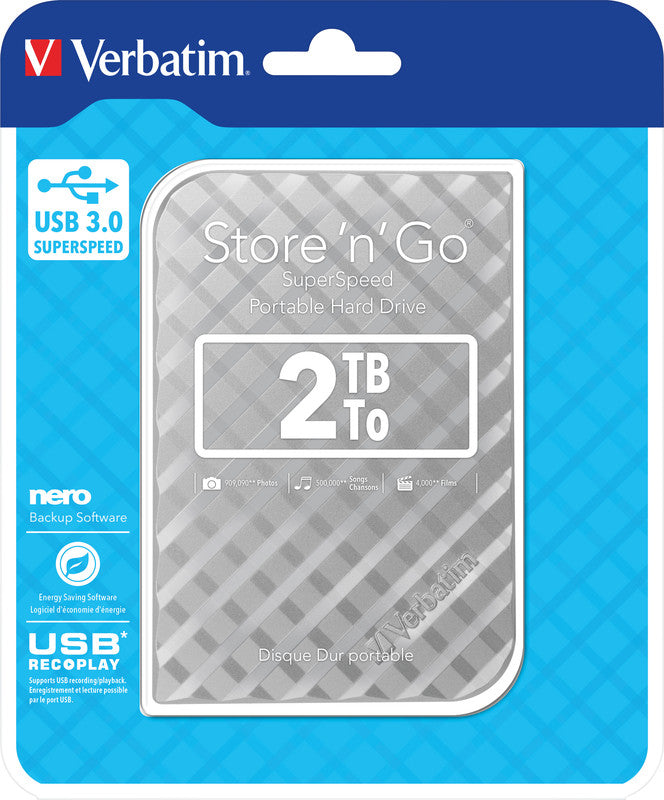 Verbatim Store n Go 3.0 Portable Festplatte – 2 TB, USB 3.0, 2,5"