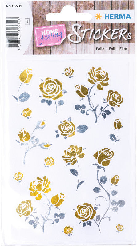 HERMA Geschenketiketten Home Feeling – Edelrosen – 15 Etiketten – permanent, Folie – Bogen 84 × 120 mm