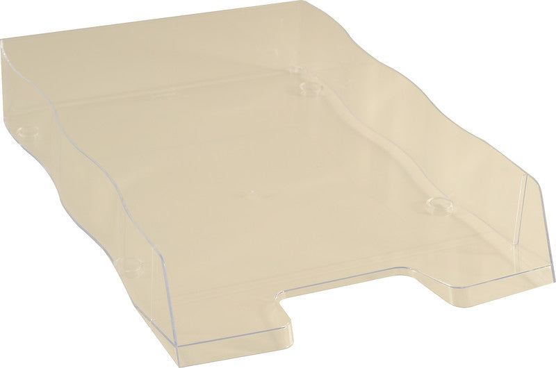 Styro Briefkorb – mit Griffausschnitt, mit Beschriftungsfeld, glänzend, transparent, B 255 × H 62 × T 355 mm