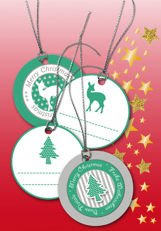 HERMA Geschenketiketten – Weihnachten – 4 Anhänger – Papier, 3D-Oberfläche – Ø 50 mm – Grün/Silber