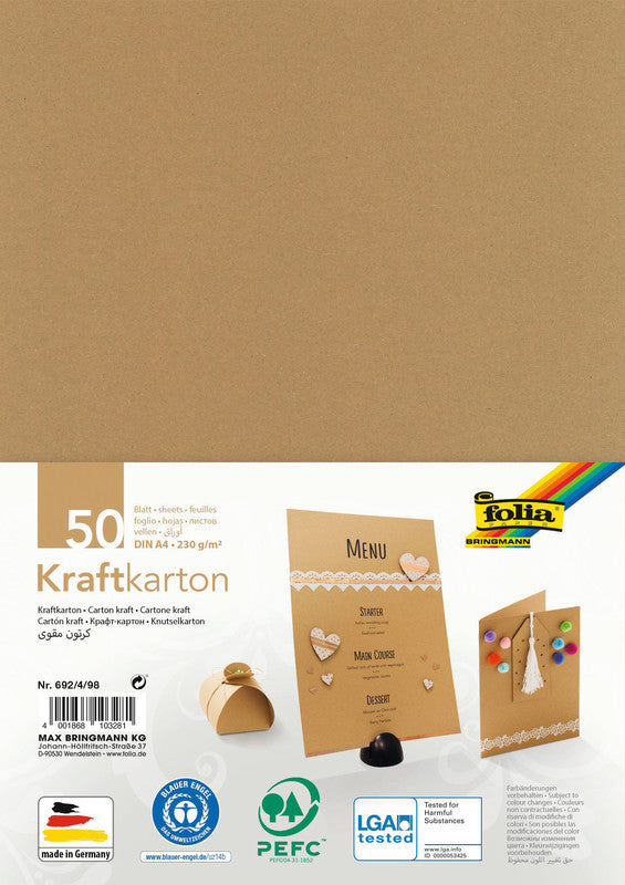 Folia Kraftkarton – A4 – 230 g/m², 50 Bogen, Mehrfarbig