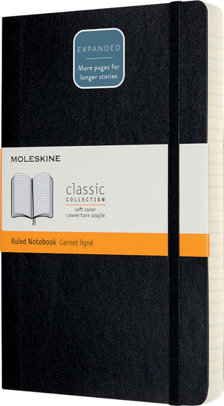 Moleskine Notizbuch, 130 × 210 mm, liniert, Leimbindung, Softcover, 400 Seiten, 70 g/m² – schwarz