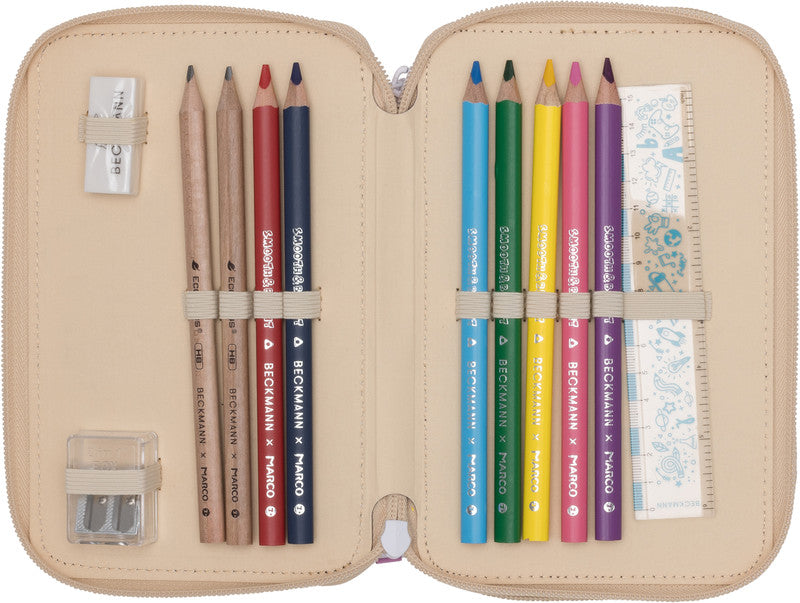 Beckmann Classic 1st Triple Etui, gefüllt – Yellow Heart – Kunststoff – 13 × 20,5 × 7 cm