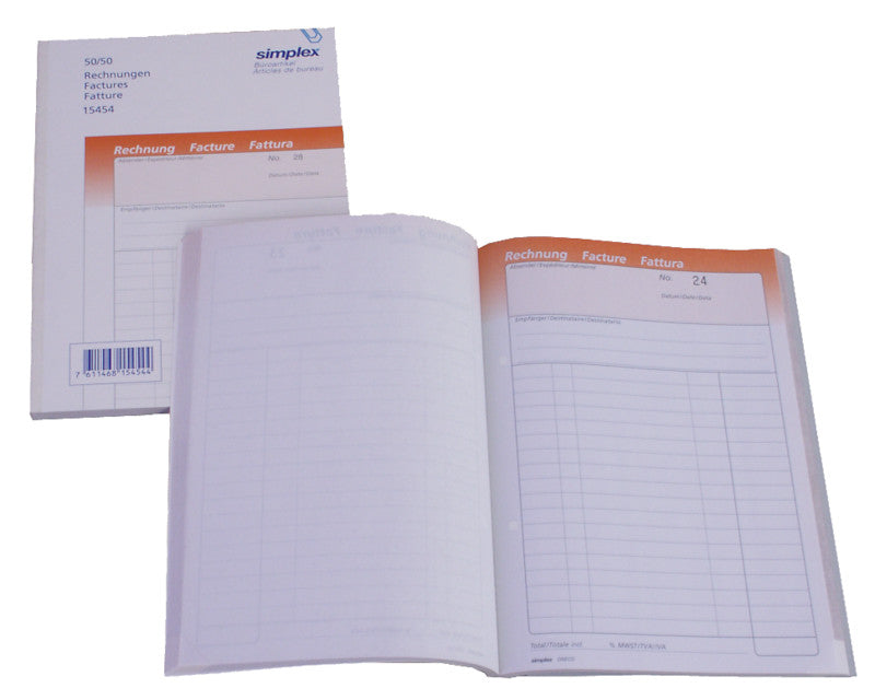 Simplex Oneco Formularblock – Rechnungen, mehrsprachig, 50 Blatt, A5