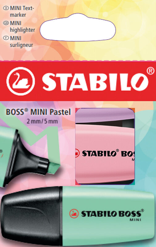 STABILO BOSS Textmarker Mini Set 3 Pastellfarben – Keilspitze, 2–5 mm