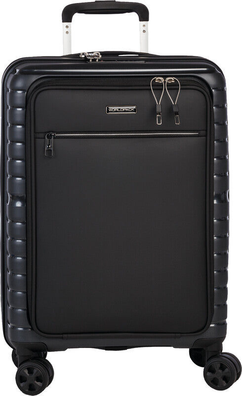 Worldpack Handgepäck-Trolley – Hartschale, 4 Doppelrollen, schwarz, 38 × 55 × 23 cm