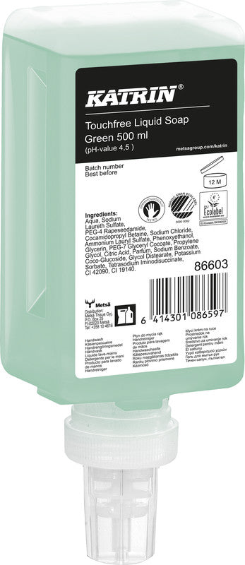 Katrin Nachfüllpack – Seifenkartusche, Flüssigseife, Grün, 500 ml, für KATRIN Touchfree Spender