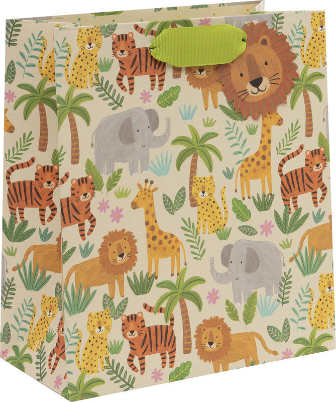 Glick Geschenktasche 'Jungle Joy' – 26 × 13,5 × 31,5 cm, Papier, mit Satinband, Folienprägung, mehrfarbig